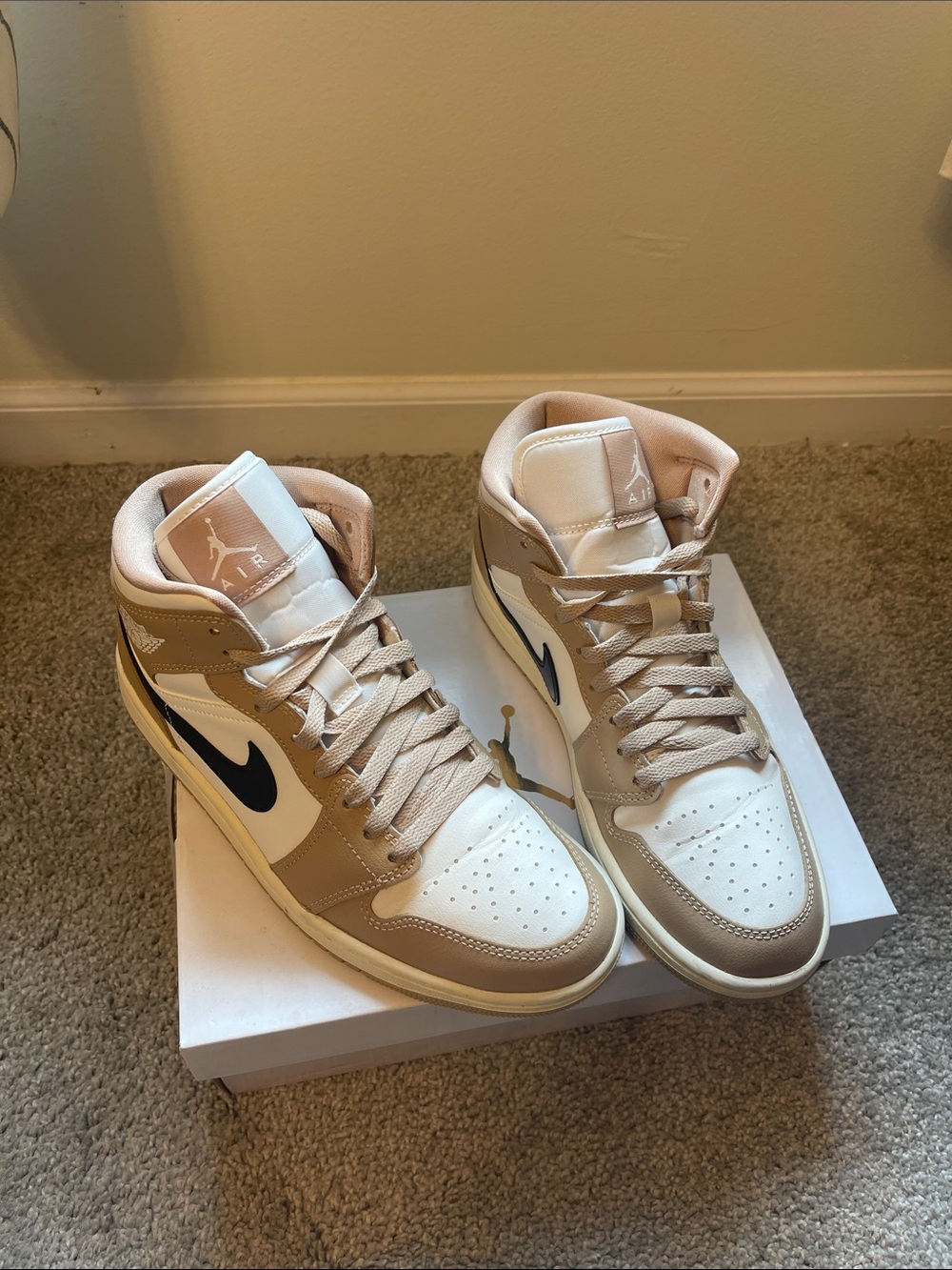 Jordan 1 Mid in White, Tan & Black